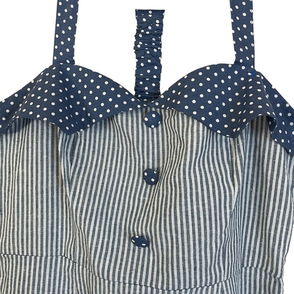 Anthropologie Doe&Rae Sz. L Halter Mini Dress Stripes side Zipper Linen/Cotton - Picture 3 of 15